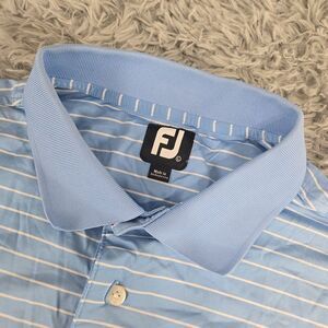 FJ Footjoy The Meadows Men Large Blue Striped Embroidered Short Sleeve Golf Polo